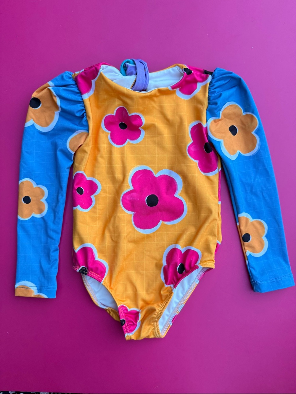 Pepita & Me Long Sleeve Swimsuit One Piece Size 2T Floral Orange Blue Pink Black